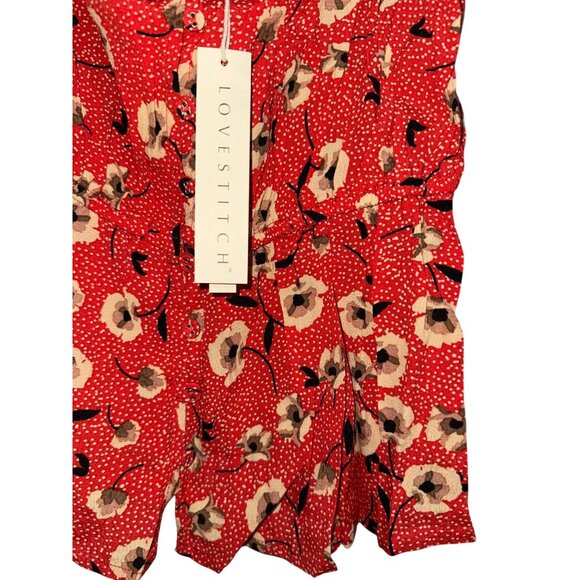 Lovestitch Women's Red Floral Long Sleeve Blouse L With Square Neckline & Peplum - Picture 4 of 11